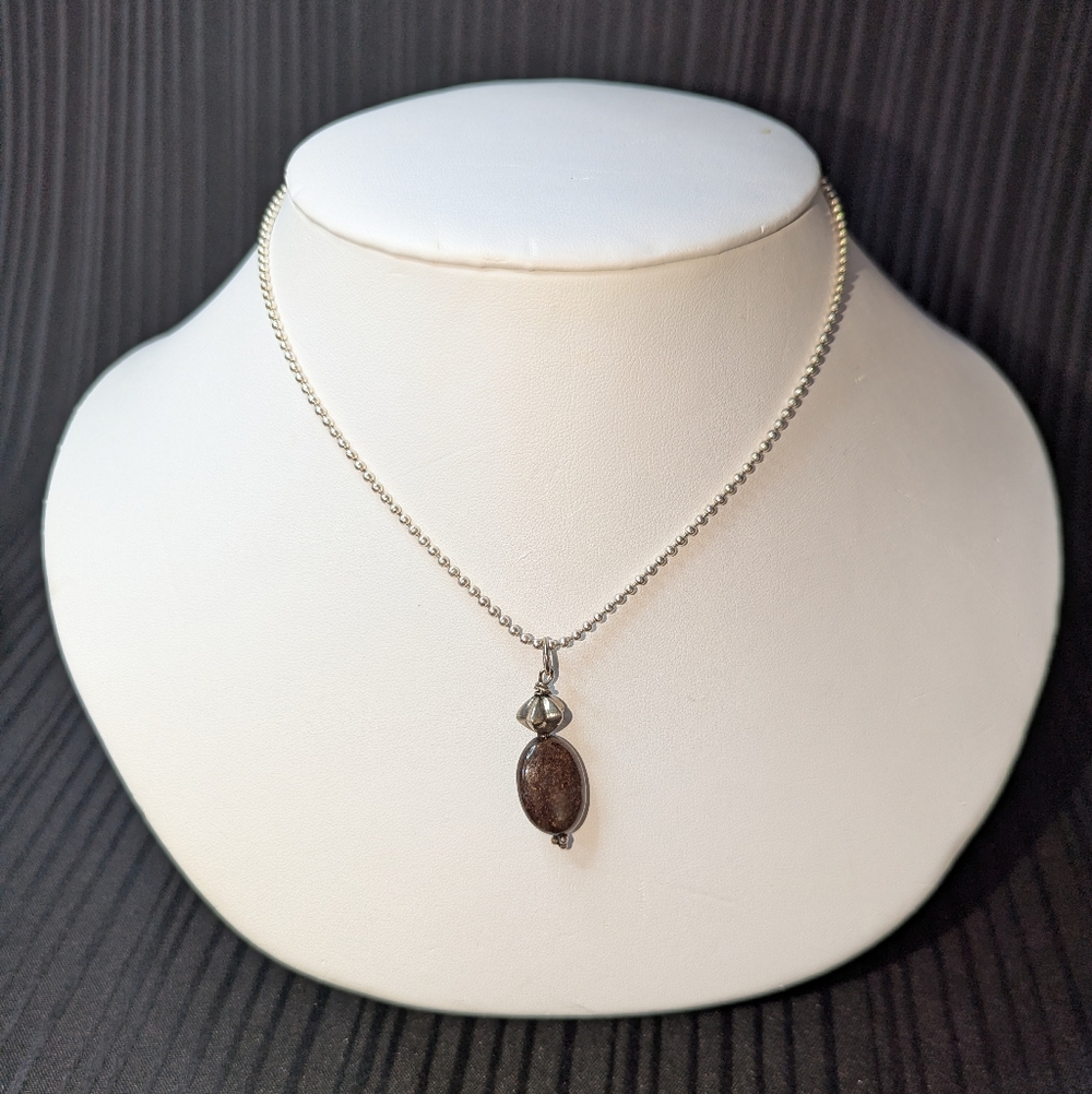 Sterling Silver Chain With A Brown Jasper Pendant